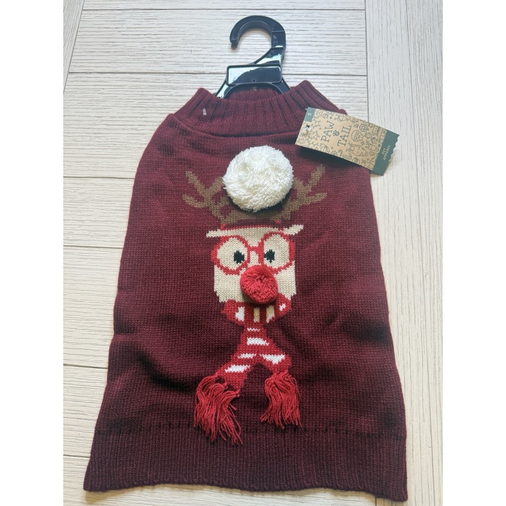 Paw & Tail NWT Pet Holiday Christmas Sweater. Rudolph W/ Pom Pom Nose.‎ Sz S